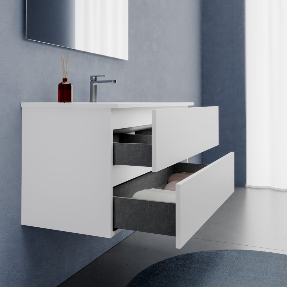 Arredo Bagno 100 cm Bianco Opaco due cassetti - Mobile Porto con Lavabo