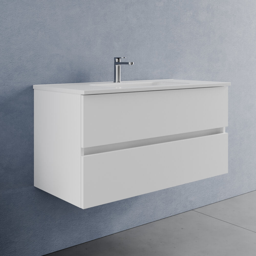 Arredo Bagno 100 cm Bianco Opaco due cassetti - Mobile Porto con Lavabo