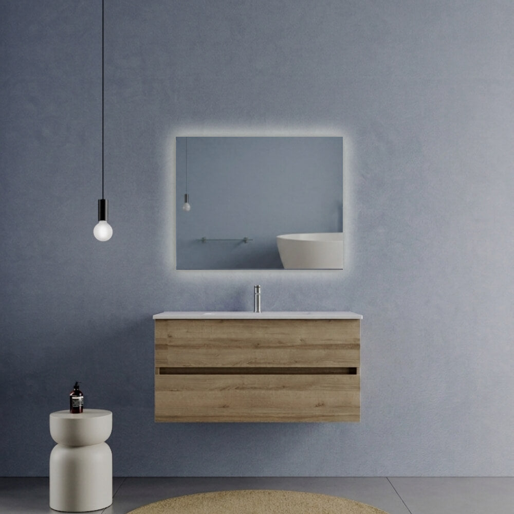 Soluzione Arredo Bagno 100 cm Rovere - Mobile bagno Porto con Lavabo in ceramica