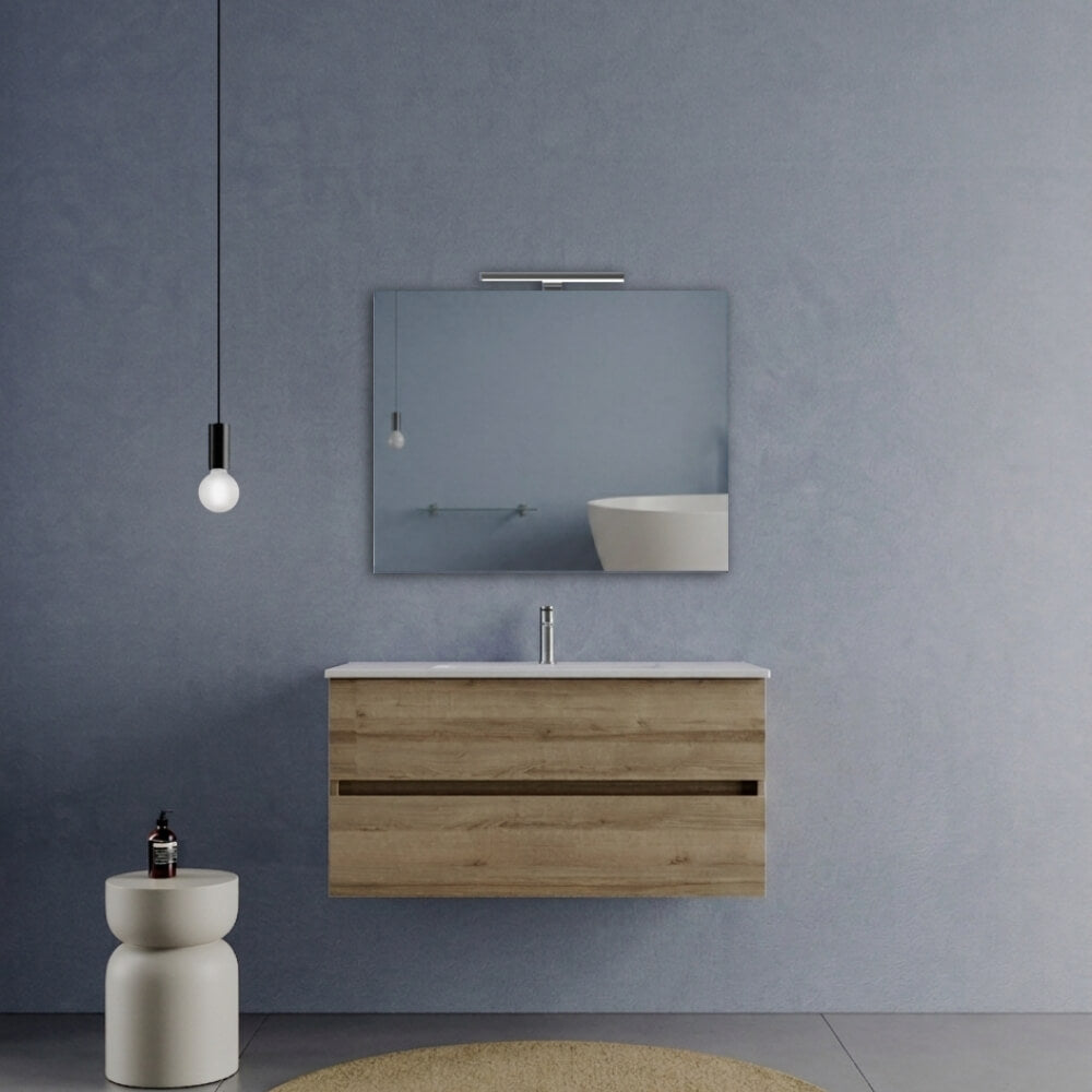Soluzione Arredo Bagno 100 cm Rovere - Mobile bagno Porto con Lavabo in ceramica