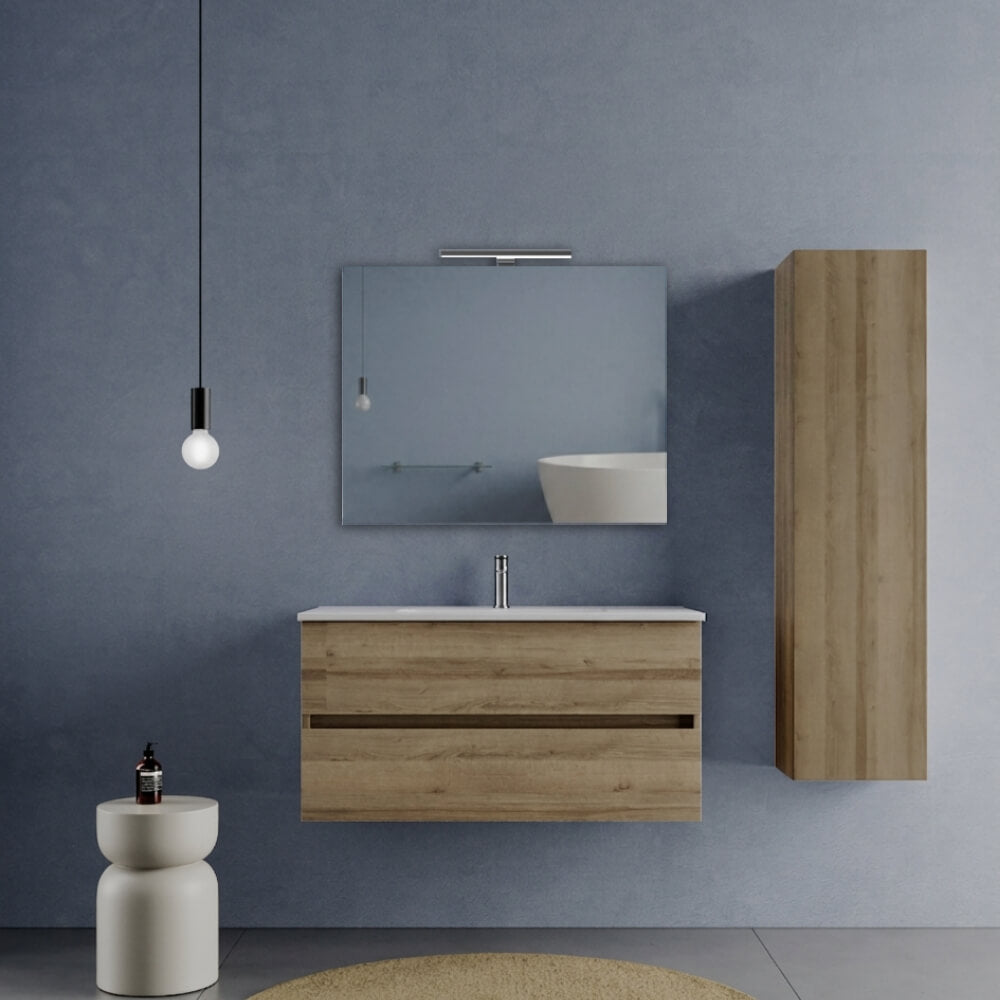 Soluzione Arredo Bagno 100 cm Rovere - Mobile bagno Porto con Lavabo in ceramica