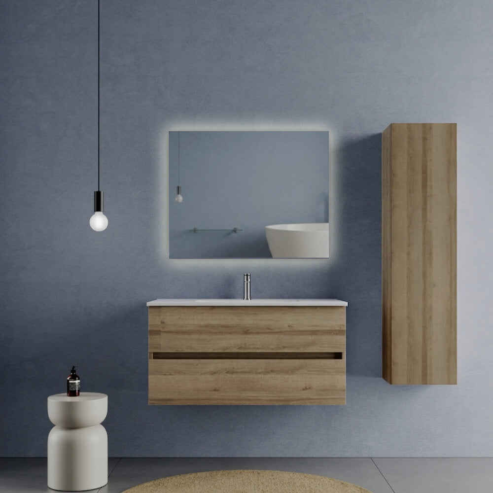 Soluzione Arredo Bagno 100 cm Rovere - Mobile bagno Porto con Lavabo in ceramica