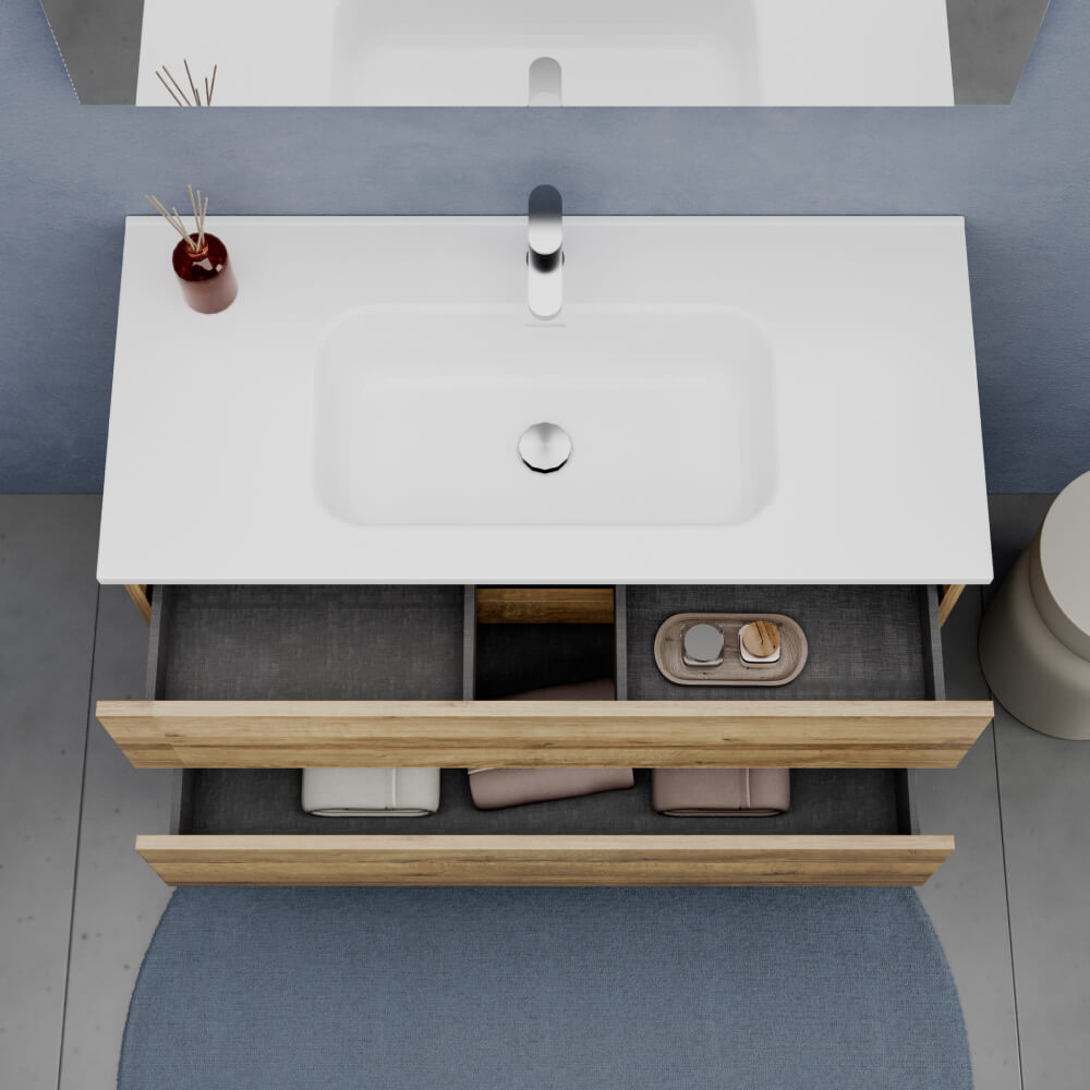 Soluzione Arredo Bagno 100 cm Rovere - Mobile bagno Porto con Lavabo in ceramica