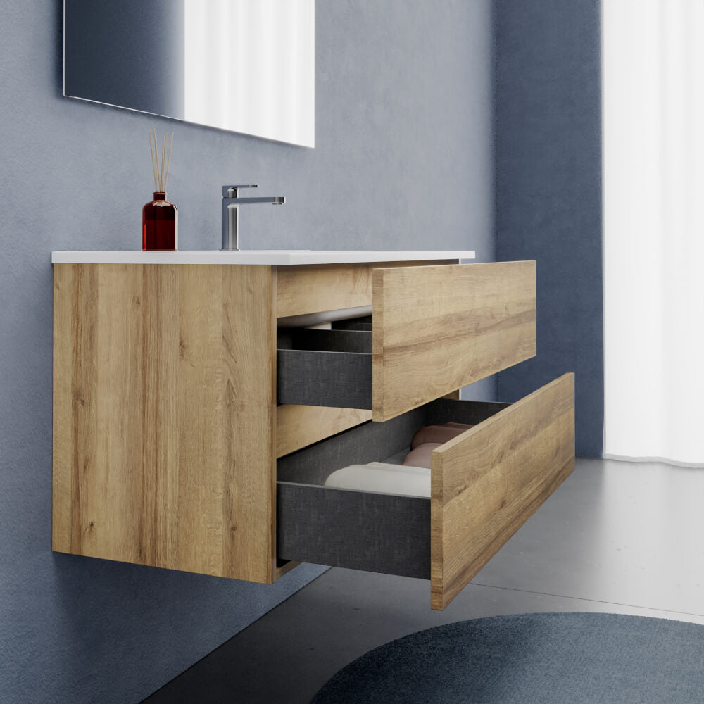 Soluzione Arredo Bagno 100 cm Rovere - Mobile bagno Porto con Lavabo in ceramica