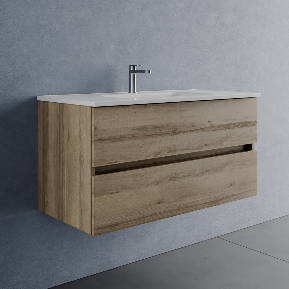 Soluzione Arredo Bagno 100 cm Rovere - Mobile bagno Porto con Lavabo in ceramica