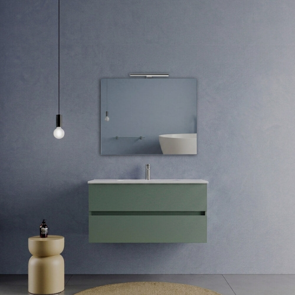 Arredo Bagno 100 cm Verde Salvia due cassetti - Composizione Porto con Lavabo ceramica