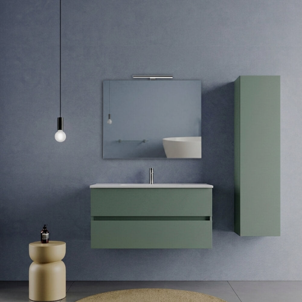 Arredo Bagno 100 cm Verde Salvia due cassetti - Composizione Porto con Lavabo ceramica