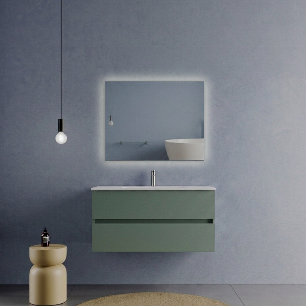 Arredo Bagno 100 cm Verde Salvia due cassetti - Composizione Porto con Lavabo ceramica