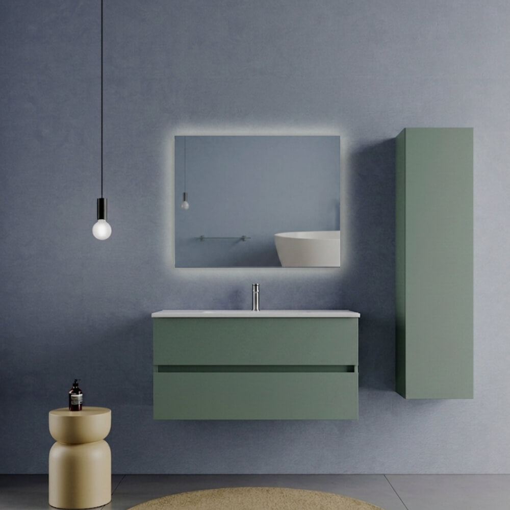 Arredo Bagno 100 cm Verde Salvia due cassetti - Composizione Porto con Lavabo ceramica