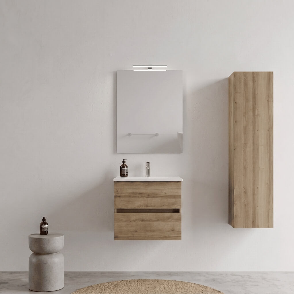 Mobile bagno Sospeso 60 cm Rovere con cassetti e lavabo in ceramica - Mod. Porto