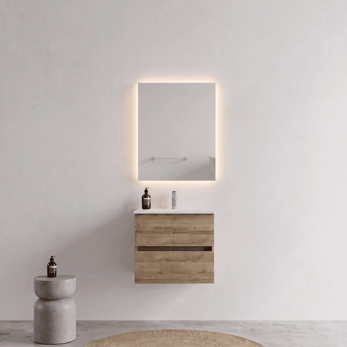 Mobile bagno Sospeso 60 cm Rovere con cassetti e lavabo in ceramica - Mod. Porto