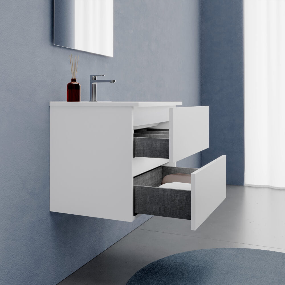 Mobile Bagno Sospeso 60 cm Bianco Opaco - Modello Porto con Lavabo in Ceramica