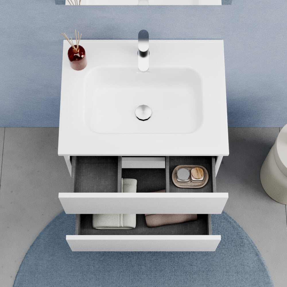 Mobile Bagno Sospeso 60 cm Bianco Opaco - Modello Porto con Lavabo in Ceramica