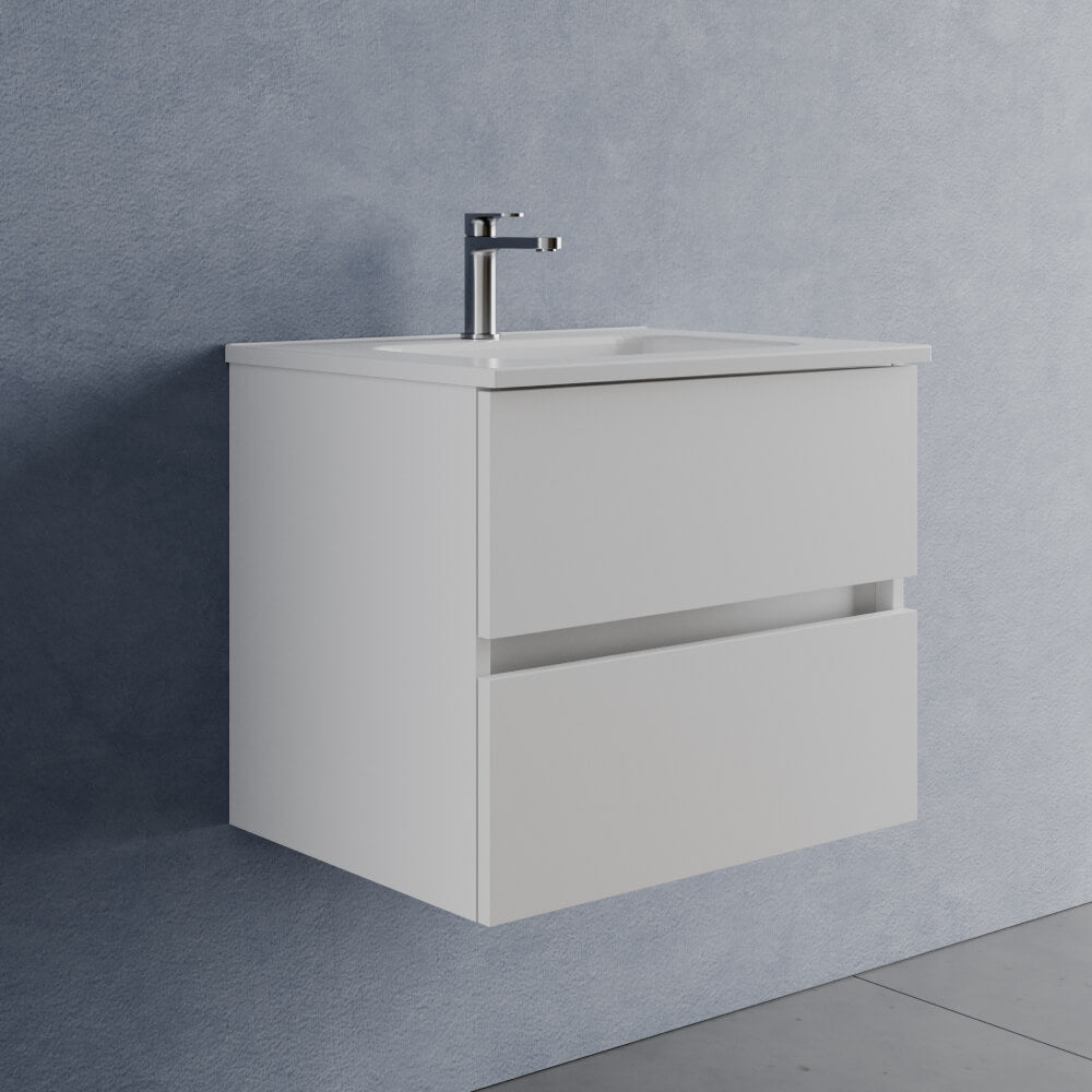Mobile Bagno Sospeso 60 cm Bianco Opaco - Modello Porto con Lavabo in Ceramica