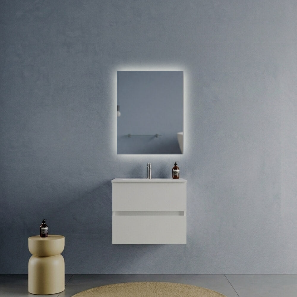 Mobile Bagno Sospeso 60 cm Bianco Opaco - Modello Porto con Lavabo in Ceramica