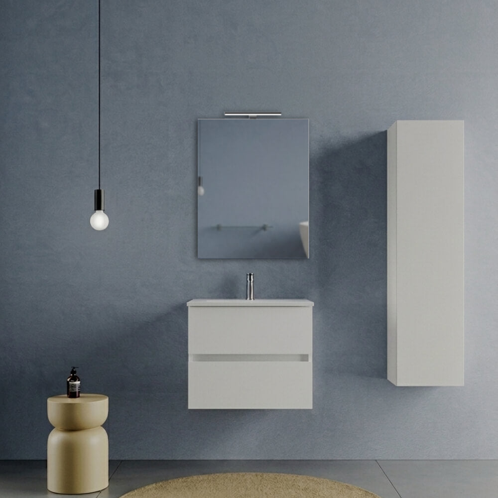 Mobile Bagno Sospeso 60 cm Bianco Opaco - Modello Porto con Lavabo in Ceramica