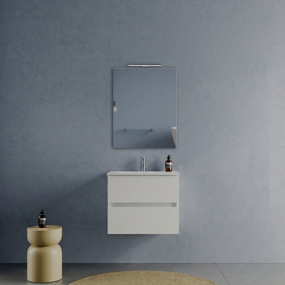 Mobile Bagno Sospeso 60 cm Bianco Opaco - Modello Porto con Lavabo in Ceramica