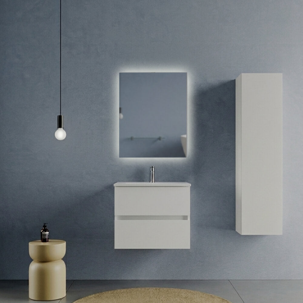 Mobile Bagno Sospeso 60 cm Bianco Opaco - Modello Porto con Lavabo in Ceramica