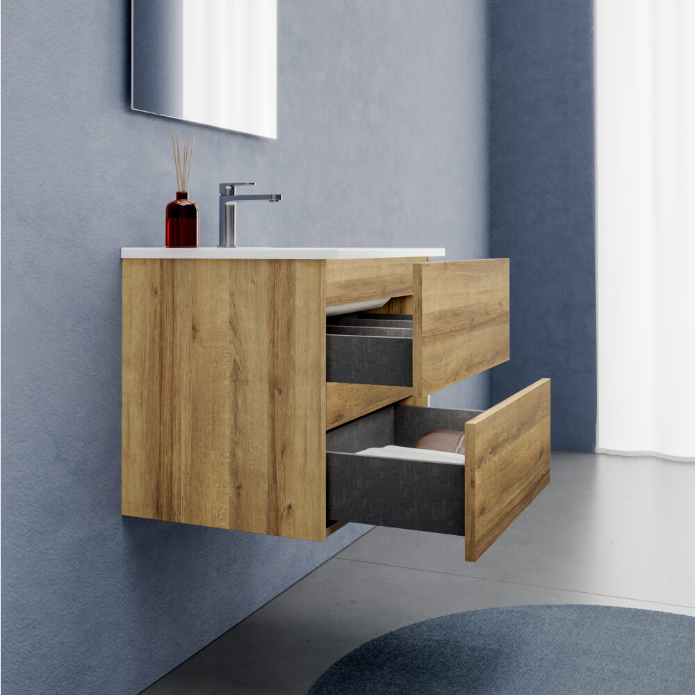 Mobile Bagno Sospeso 60 cm Rovere - Modello Porto con Lavabo in Ceramica