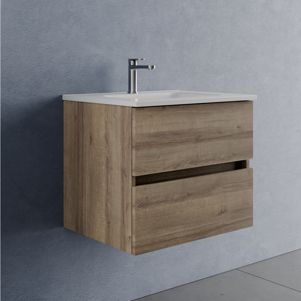 Mobile Bagno Sospeso 60 cm Rovere - Modello Porto con Lavabo in Ceramica
