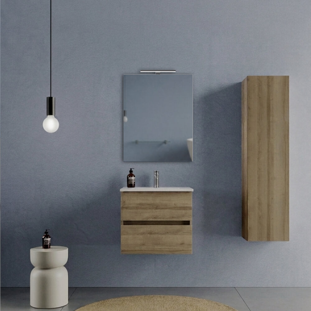 Mobile Bagno Sospeso 60 cm Rovere - Modello Porto con Lavabo in Ceramica