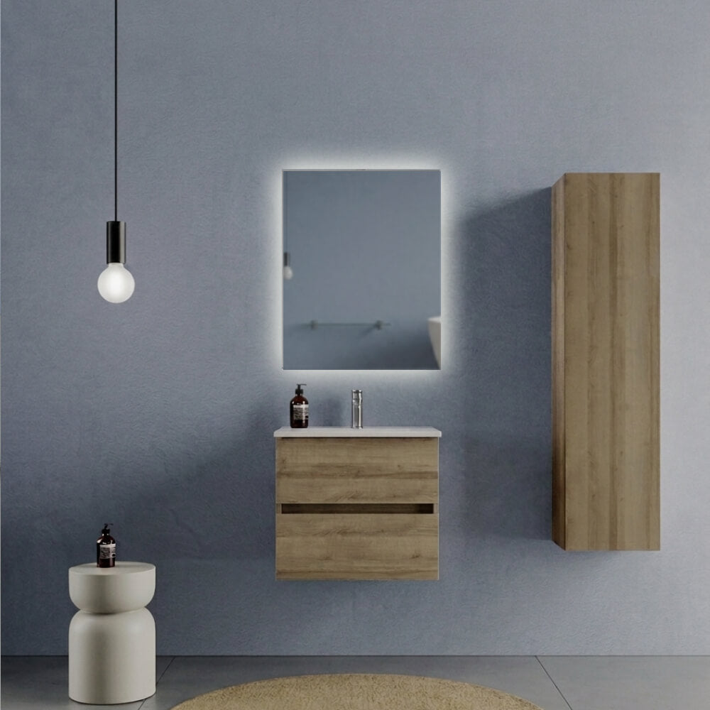 Mobile Bagno Sospeso 60 cm Rovere - Modello Porto con Lavabo in Ceramica