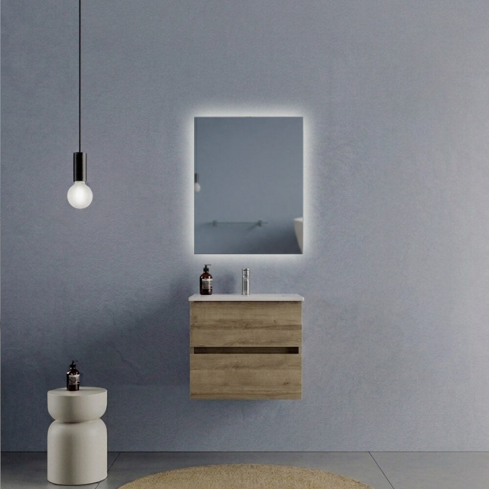 Mobile Bagno Sospeso 60 cm Rovere - Modello Porto con Lavabo in Ceramica