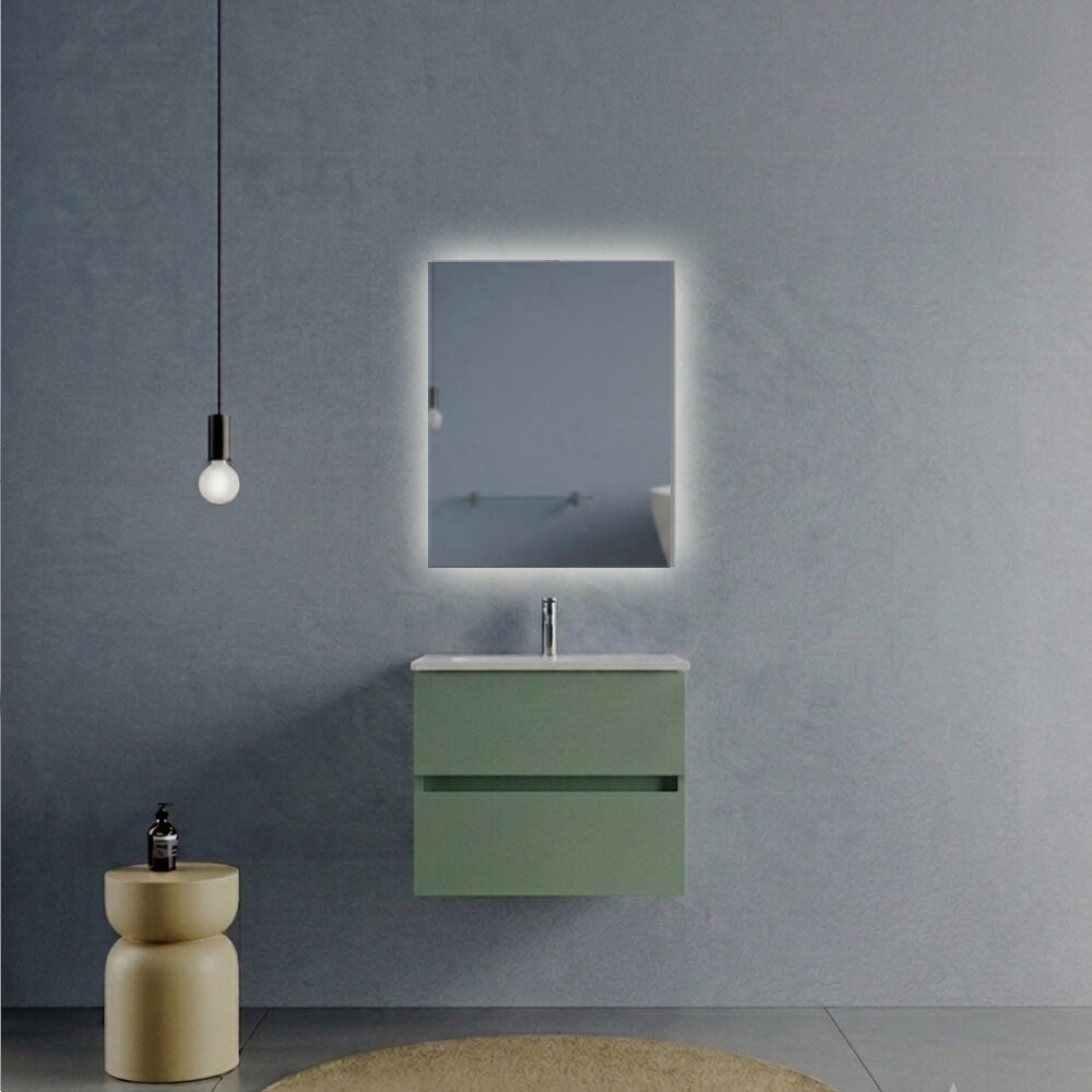 Mobile Bagno Sospeso 60 cm Verde Salvia - Modello Porto con Lavabo in Ceramica