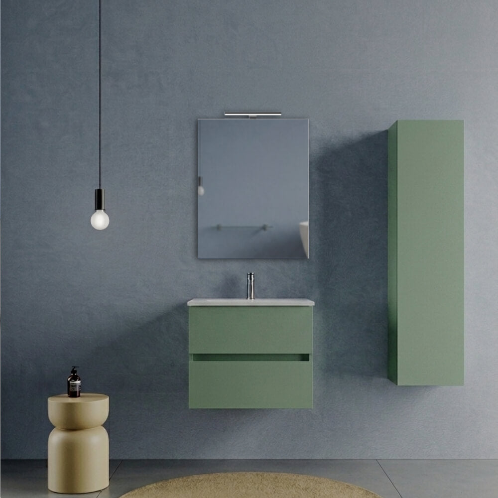 Mobile Bagno Sospeso 60 cm Verde Salvia - Modello Porto con Lavabo in Ceramica