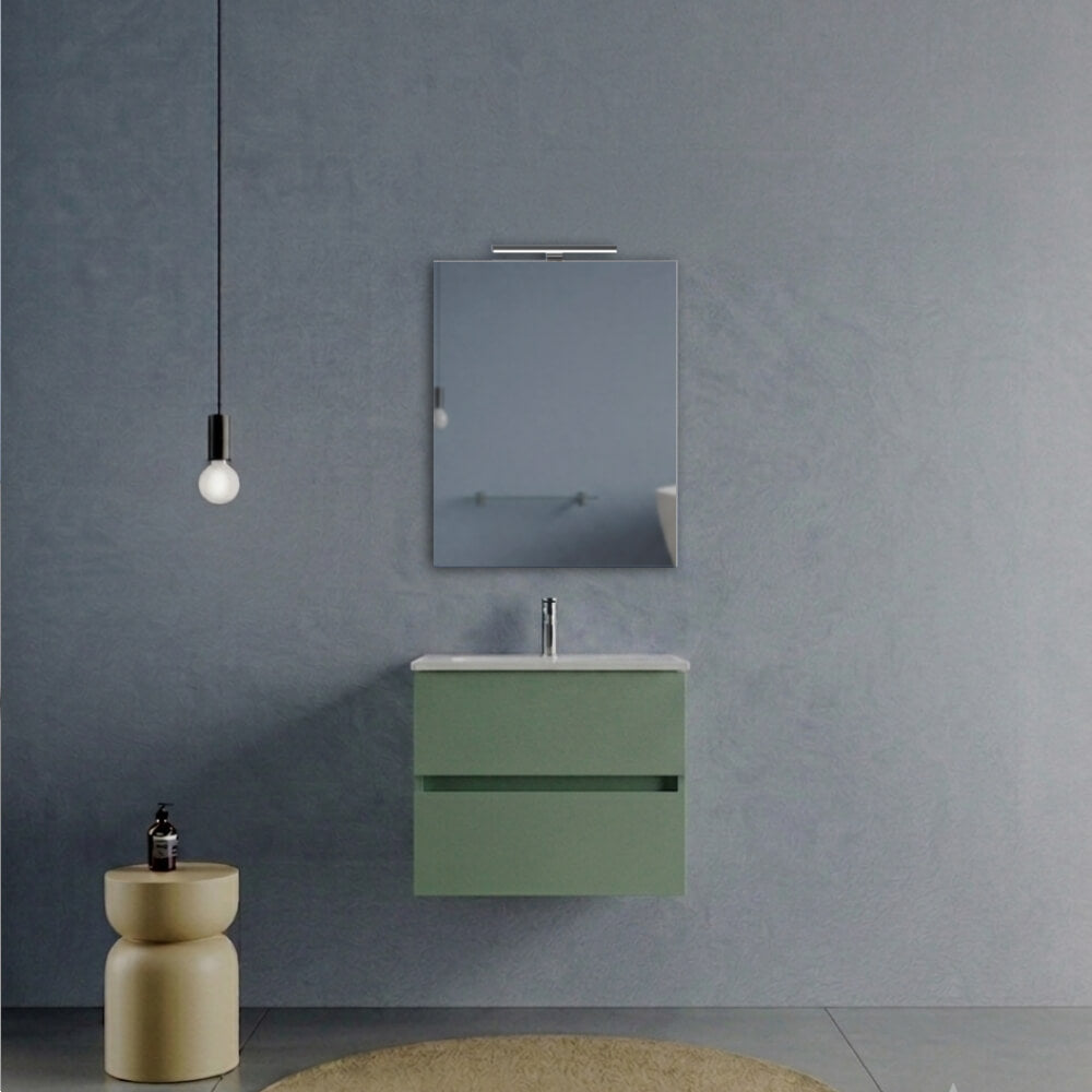 Mobile Bagno Sospeso 60 cm Verde Salvia - Modello Porto con Lavabo in Ceramica