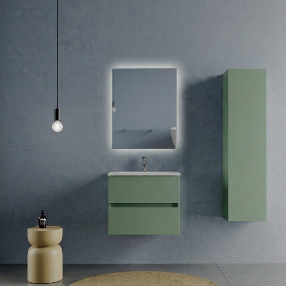 Mobile Bagno Sospeso 60 cm Verde Salvia - Modello Porto con Lavabo in Ceramica