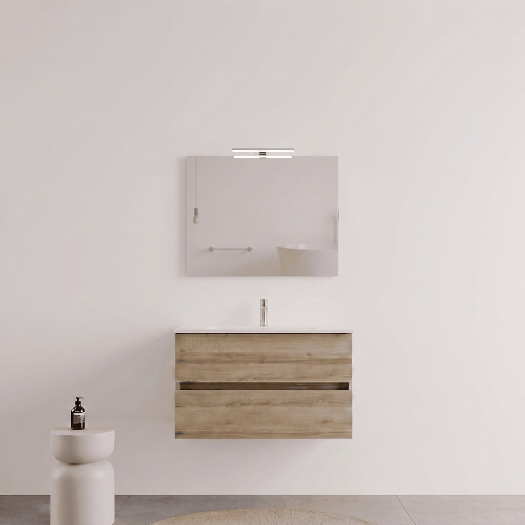 Mobile bagno Sospeso 80 cm Rovere con cassetti e lavabo in ceramica - Mod. Porto