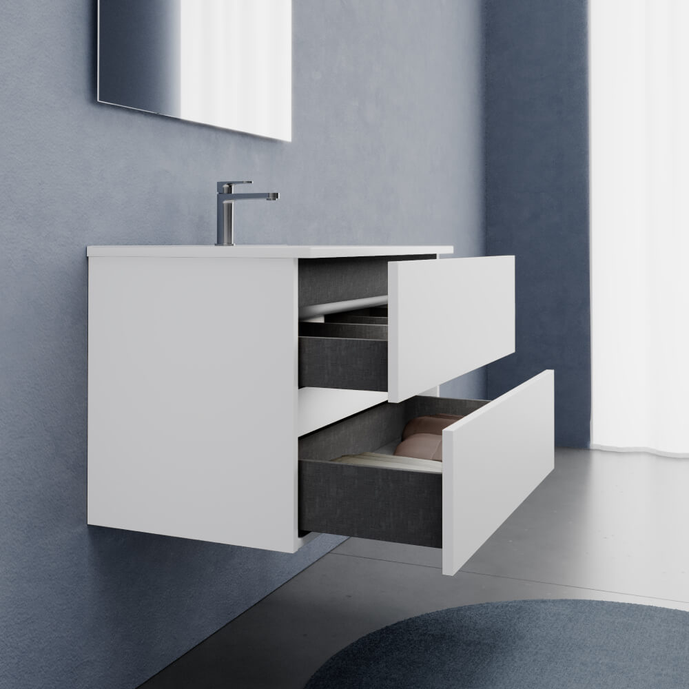 Composizione Bagno Sospesa 80 cm Bianco Opaco - Mobile Porto con Lavabo e Opzioni Set
