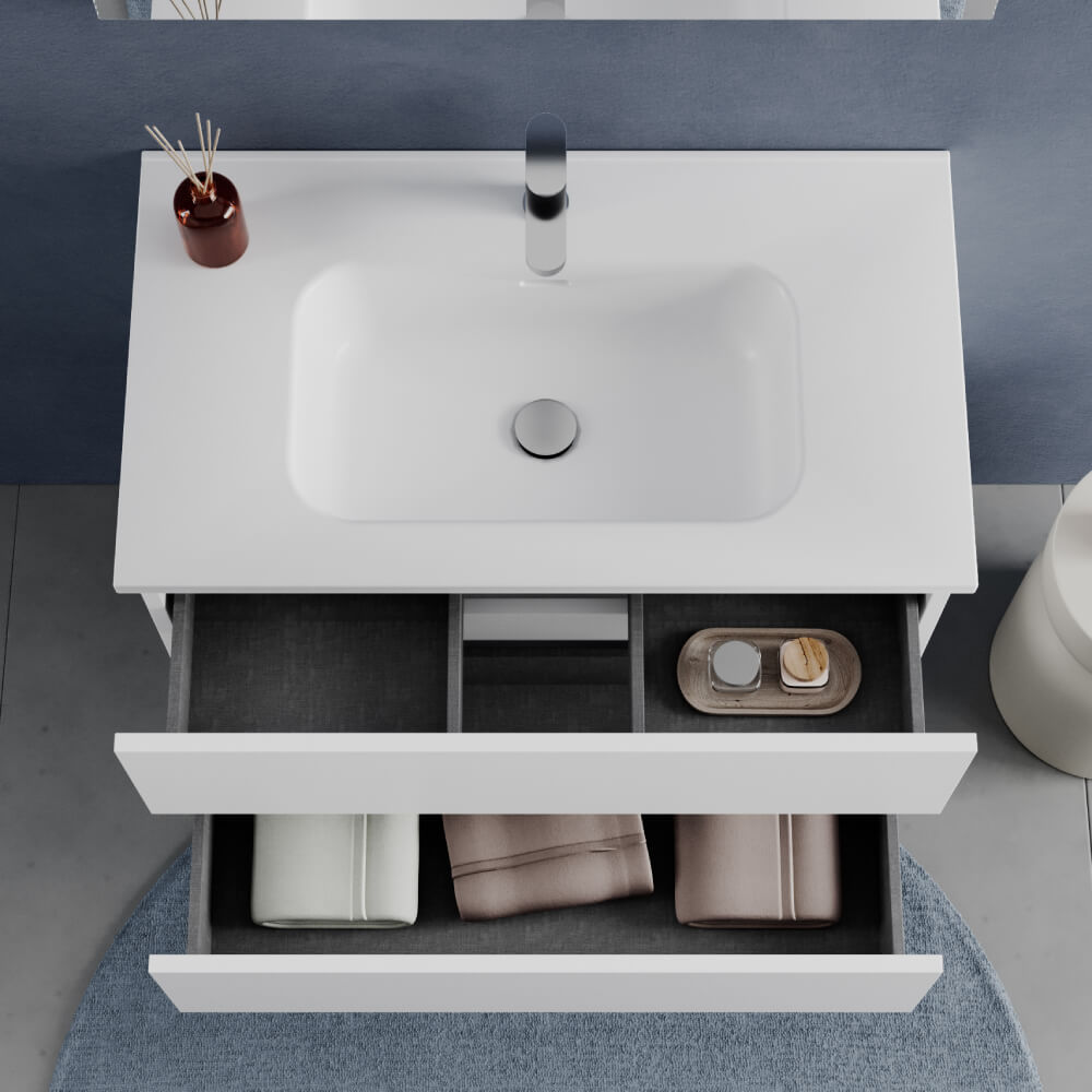 Composizione Bagno Sospesa 80 cm Bianco Opaco - Mobile Porto con Lavabo e Opzioni Set