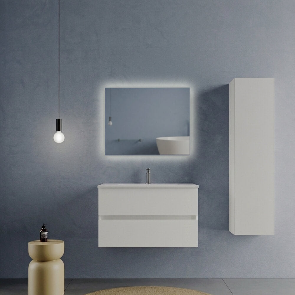 Composizione Bagno Sospesa 80 cm Bianco Opaco - Mobile Porto con Lavabo e Opzioni Set