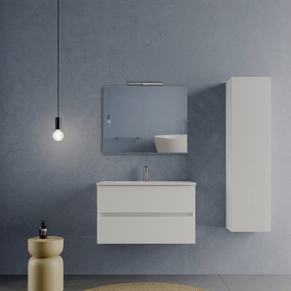 Composizione Bagno Sospesa 80 cm Bianco Opaco - Mobile Porto con Lavabo e Opzioni Set