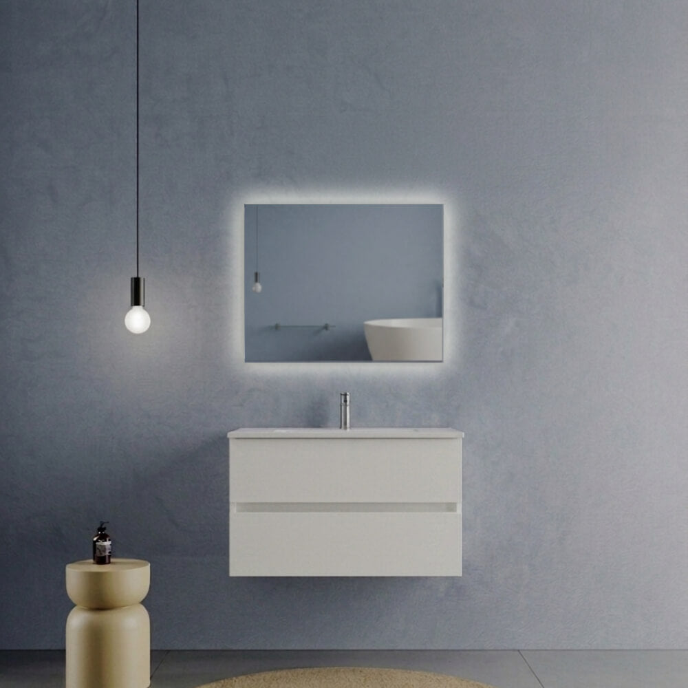 Composizione Bagno Sospesa 80 cm Bianco Opaco - Mobile Porto con Lavabo e Opzioni Set