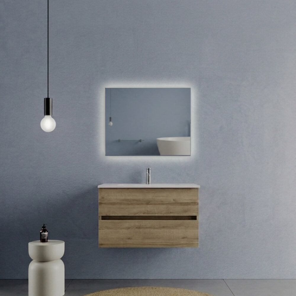 Mobile Bagno Sospeso 80 cm Rovere - Modello Porto con Lavabo in Ceramica