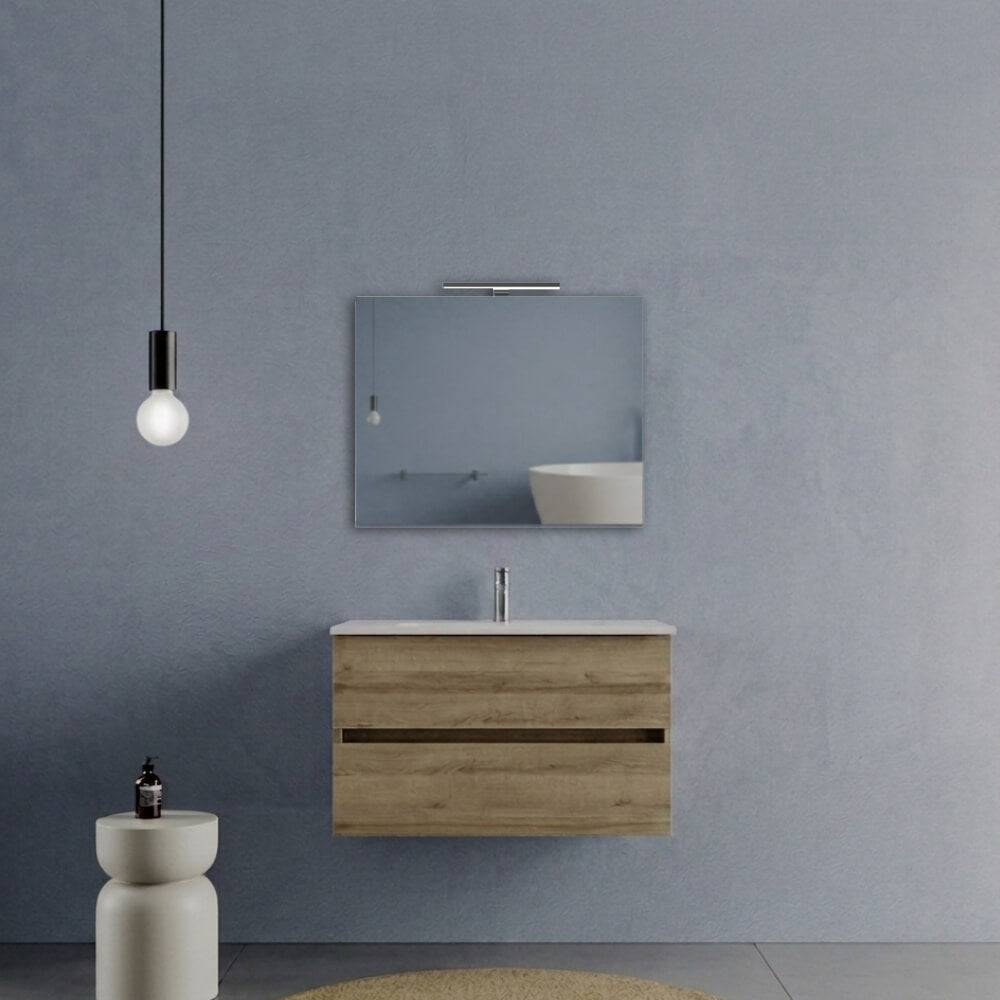 Mobile Bagno Sospeso 80 cm Rovere - Modello Porto con Lavabo in Ceramica