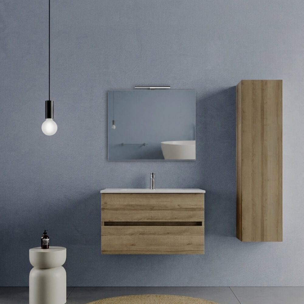 Mobile Bagno Sospeso 80 cm Rovere - Modello Porto con Lavabo in Ceramica
