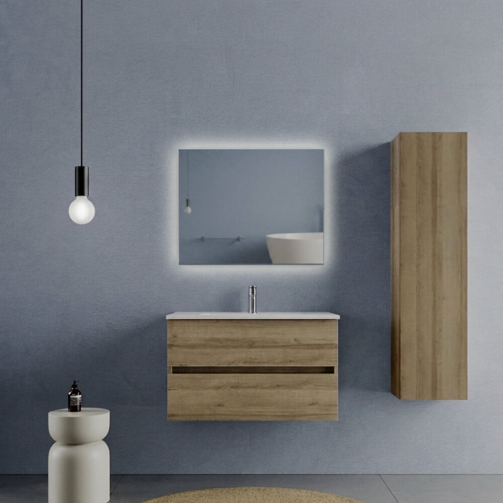 Mobile Bagno Sospeso 80 cm Rovere - Modello Porto con Lavabo in Ceramica