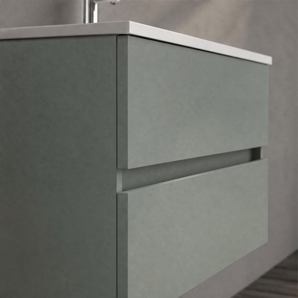 Mobile Bagno Sospeso 80 cm Verde Salvia - Modello Porto con Lavabo in Ceramica