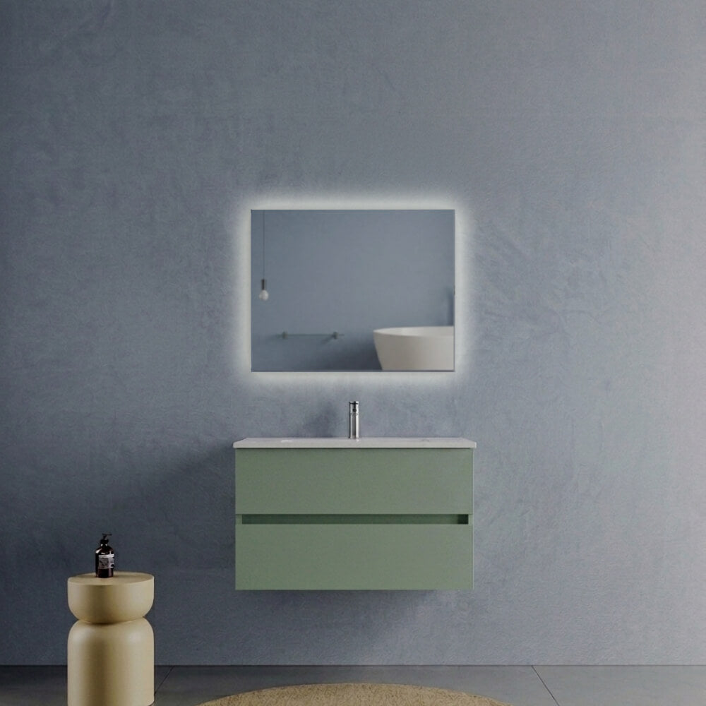 Mobile Bagno Sospeso 80 cm Verde Salvia - Modello Porto con Lavabo in Ceramica