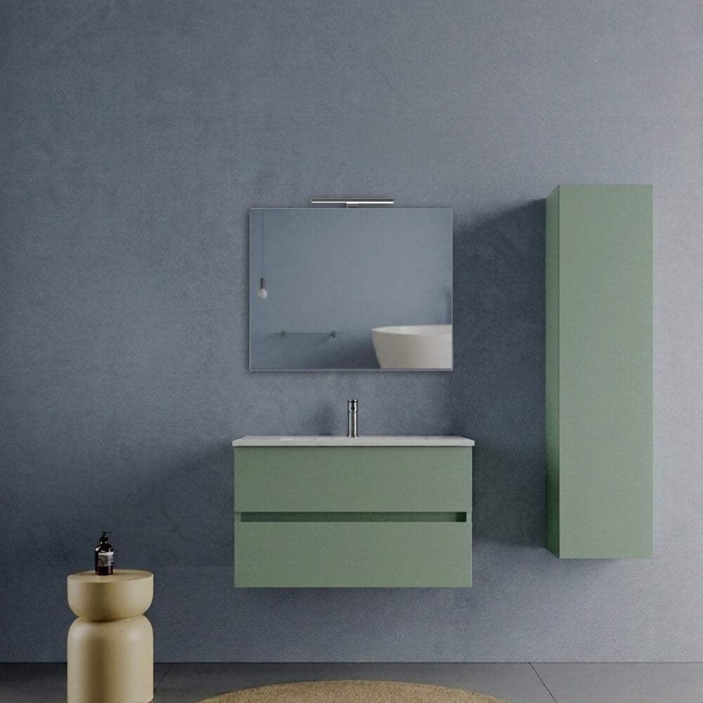 Mobile Bagno Sospeso 80 cm Verde Salvia - Modello Porto con Lavabo in Ceramica