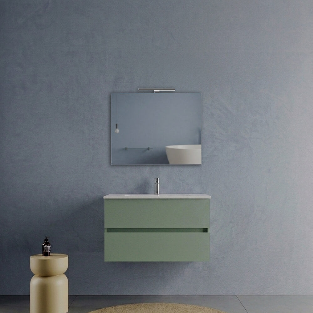 Mobile Bagno Sospeso 80 cm Verde Salvia - Modello Porto con Lavabo in Ceramica