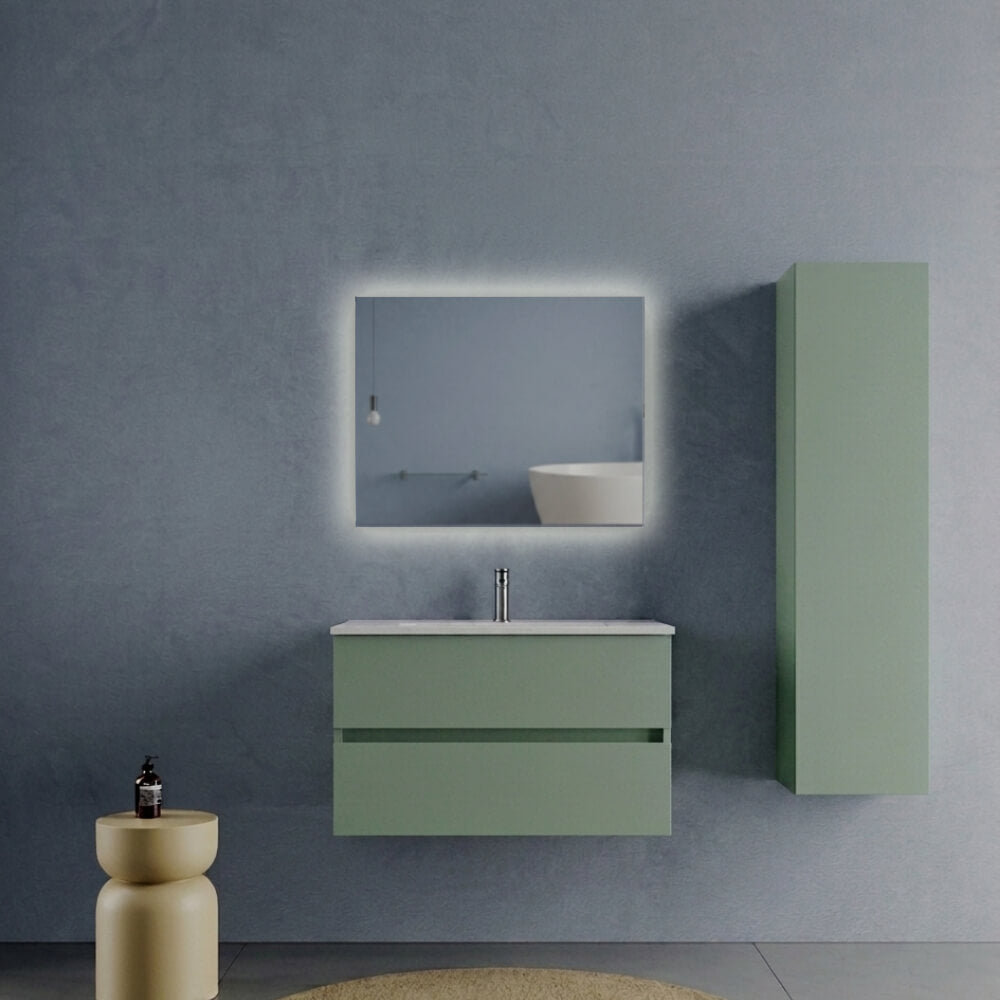 Mobile Bagno Sospeso 80 cm Verde Salvia - Modello Porto con Lavabo in Ceramica