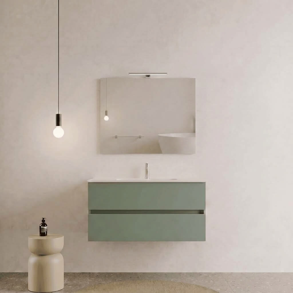 Mobile bagno Sospeso 100 cm Verde Salvia con cassetti e lavabo in ceramica - Mod. Porto