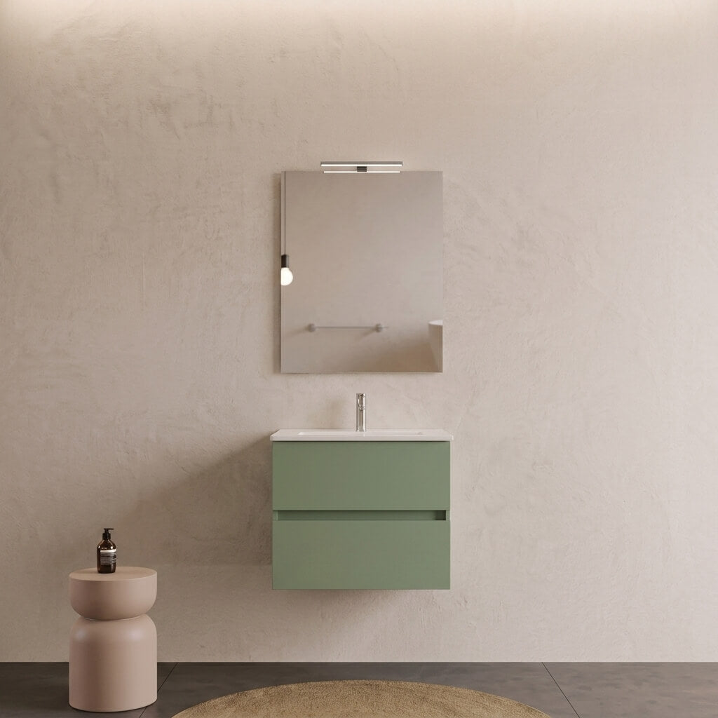 Mobile bagno Sospeso 60 cm Verde Salvia con cassetti e lavabo in ceramica - Mod. Porto