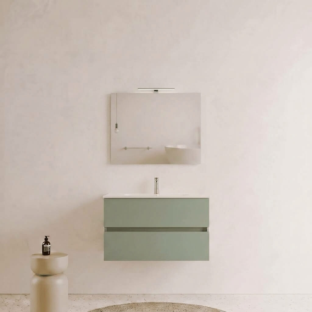 Mobile bagno Sospeso 80 cm Verde Salvia con cassetti e lavabo in ceramica - Mod. Porto