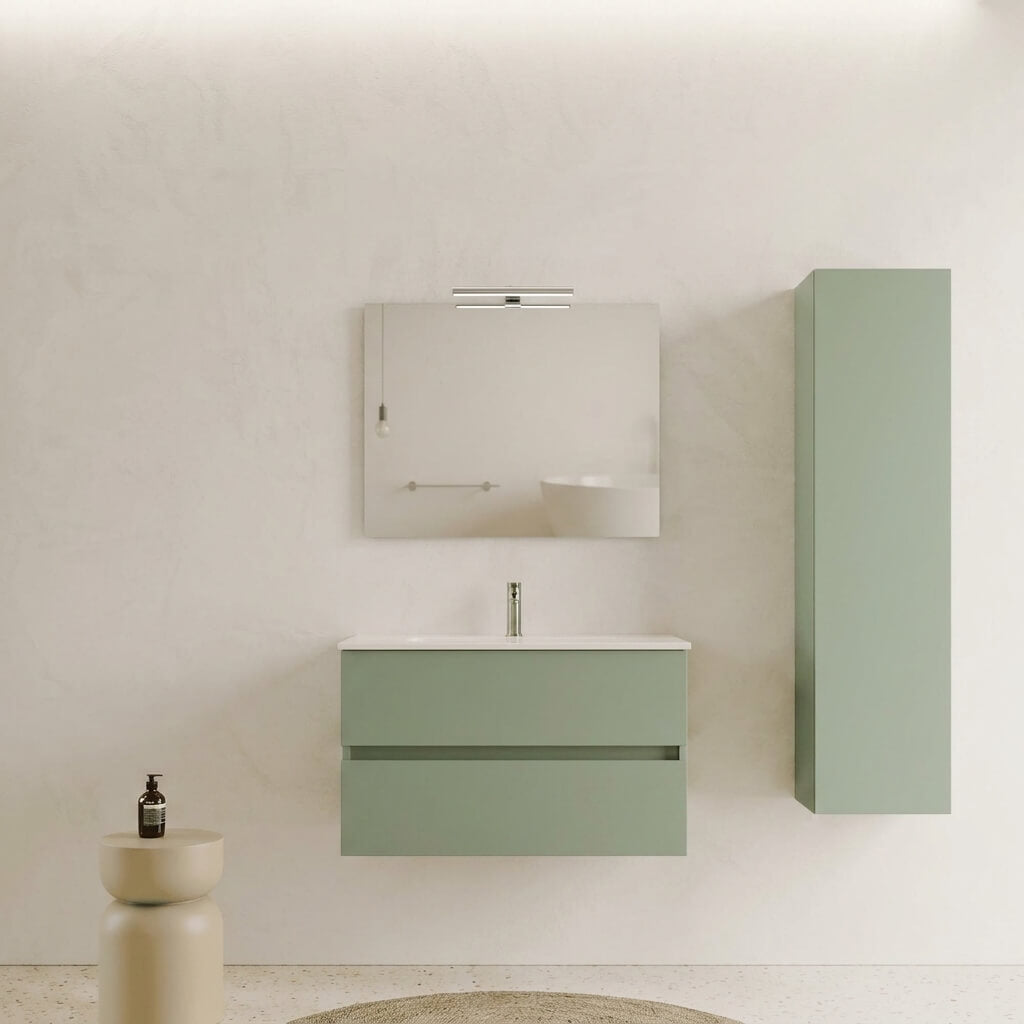 Mobile bagno Sospeso 80 cm Verde Salvia con cassetti e lavabo in ceramica - Mod. Porto